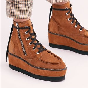 Free People Maverick Platform Boot Tan Suede Wedge